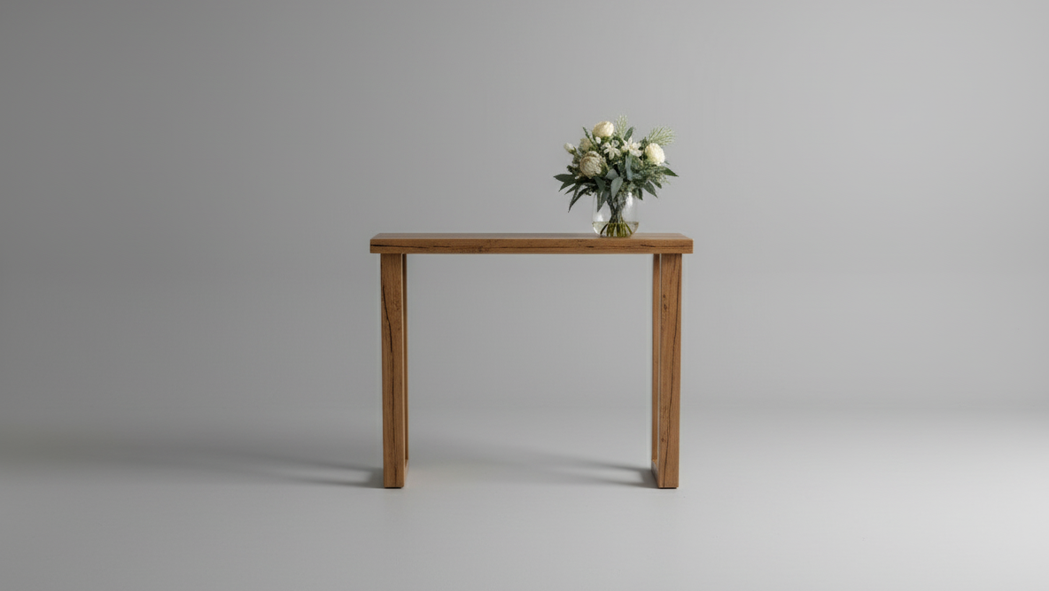 Arden Console Table made from solid timber with natural wood grain and minimalist design.